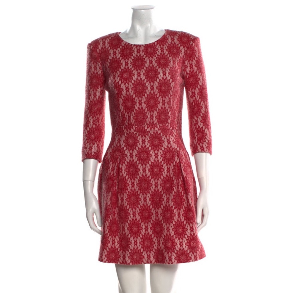Maje Red Floral Lace Long Sleeve Dress